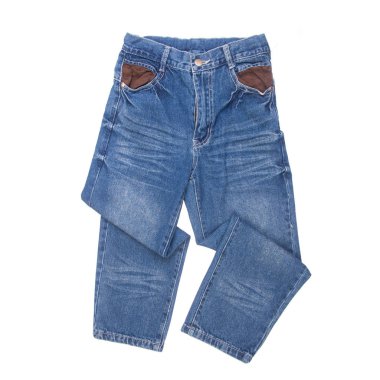 Beyaz arka planda yeni bir konsept kot pantolon veya kot pantolon.