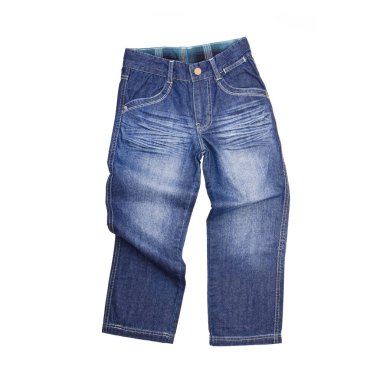 Beyaz arka planda yeni bir konsept kot pantolon veya kot pantolon.