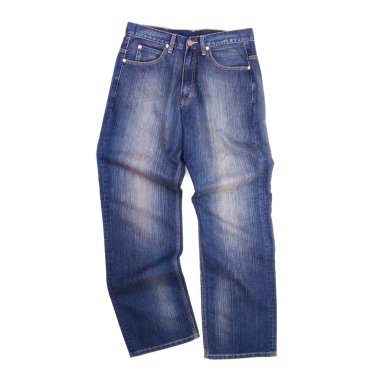 Beyaz arka planda yeni bir konsept kot pantolon veya kot pantolon.