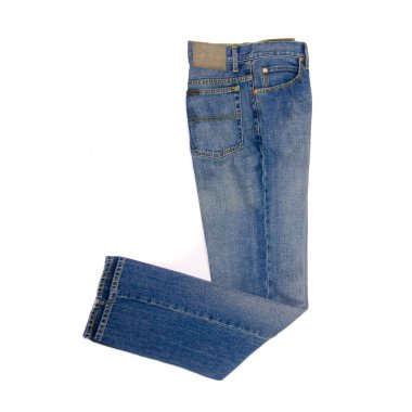 Beyaz arka planda yeni bir konsept kot pantolon veya kot pantolon.