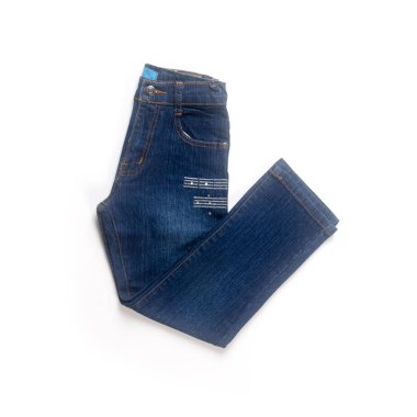 Beyaz arka planda yeni bir konsept kot pantolon veya kot pantolon.