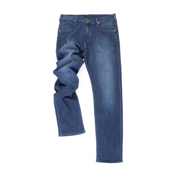 Jean of blauwe jeans met concept op witte achtergrond nieuw. — Stockfoto