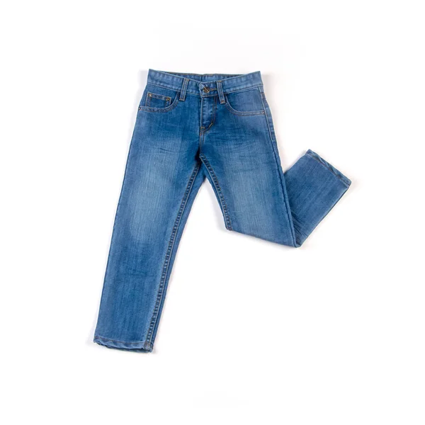 Dżinsy lub niebieskie dżinsy z koncepcją na białym tle nowy. — Zdjęcie stockowe