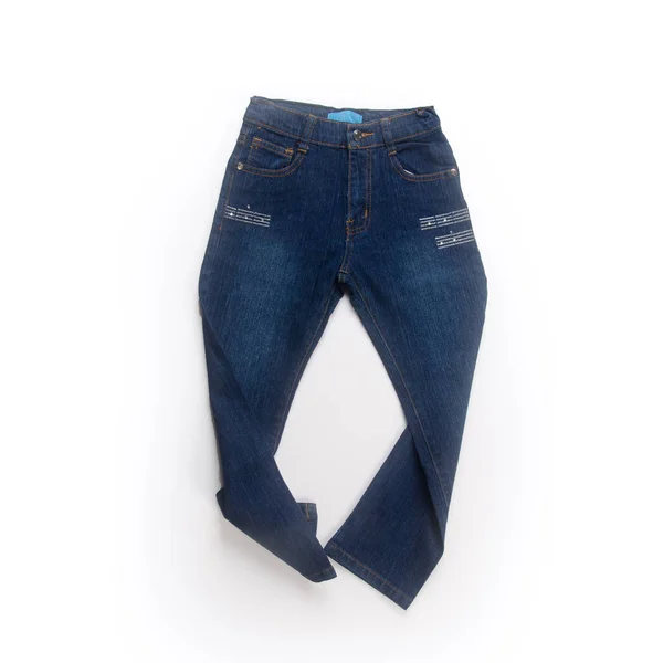 Jeans jean o blue con concept su sfondo bianco nuovo . — Foto Stock