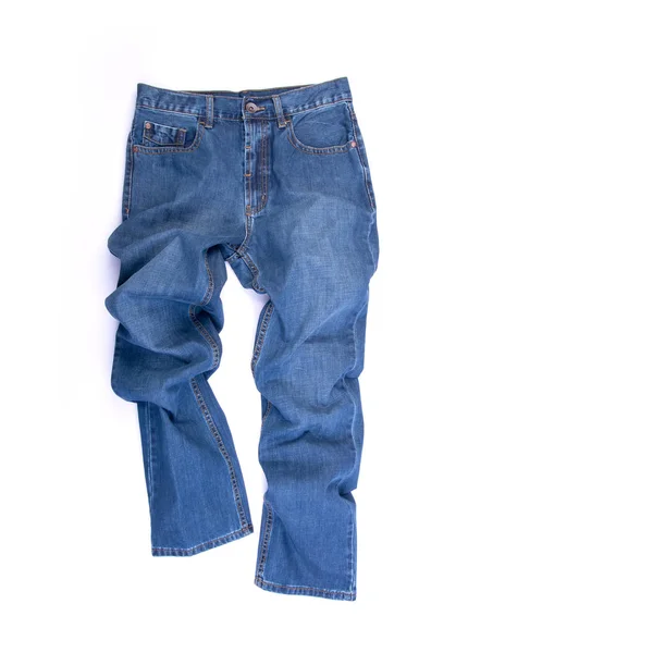 Jean eller blå jeans med koncept på vit bakgrund ny. — Stockfoto