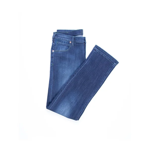Jean atau blue jeans dengan konsep pada latar belakang putih baru . — Stok Foto
