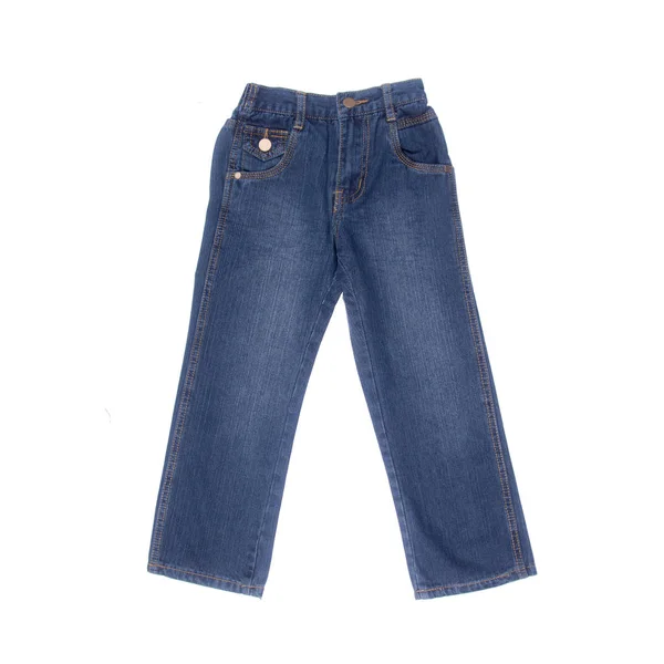 Jean atau blue jeans dengan konsep pada latar belakang putih baru . — Stok Foto