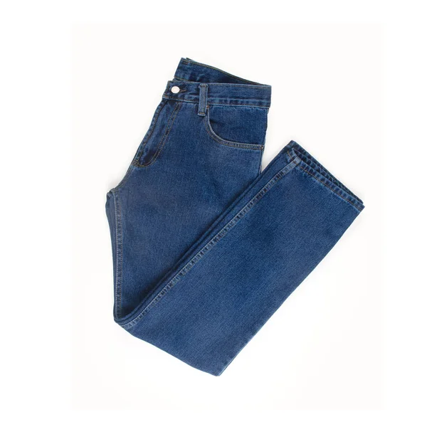 Jeans jean o blue con concept su sfondo bianco nuovo . — Foto Stock