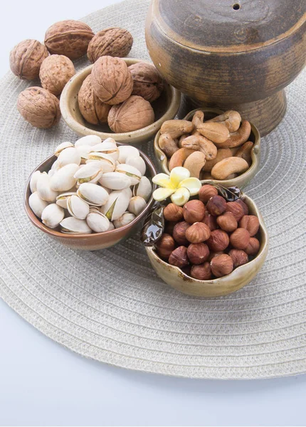Nuts or hazelnuts nuts and mix nut on a background new. — Stock Photo, Image