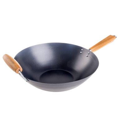 Yeni bir arkaplanda tava veya metal kızartma tavası.