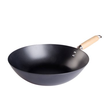 Yeni bir arkaplanda tava veya metal kızartma tavası.