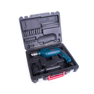 Yeni arkaplanda elektrikli matkap ya da elektrikli matkap.