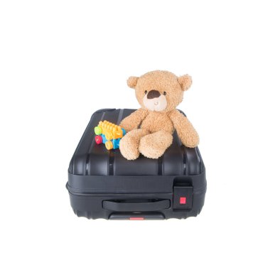 Oyuncak ayı yeni bir konseptle bagajda oturuyor..