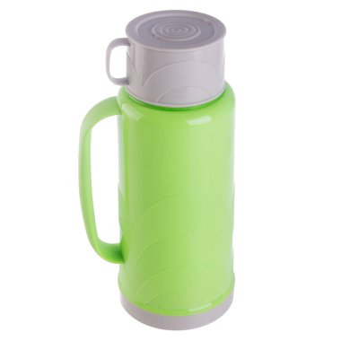 Arka planda termo ya da plastik termos şişesi.