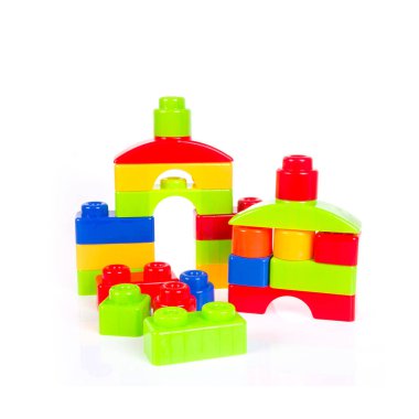 Yeni arkaplanda oyuncak ya da plastik yapı taşları.