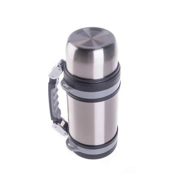 Thermo or Thermo flask from stainless steel on background new. — 스톡 사진