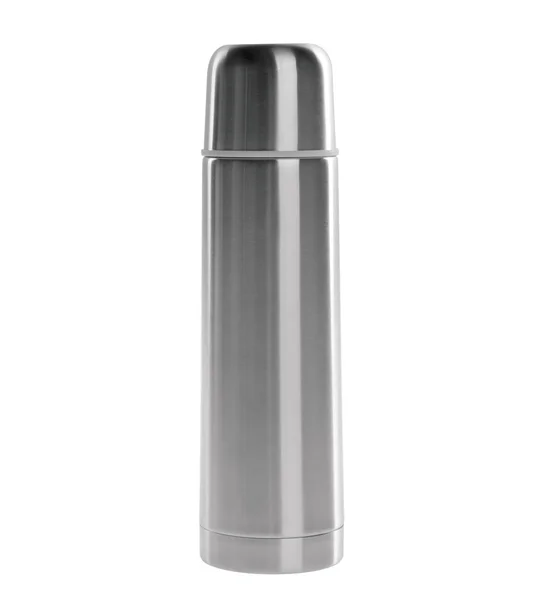 Thermo or Thermo flask from stainless steel on background new. — Stock Photo, Image