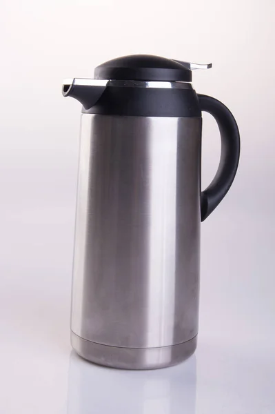 Thermo or Thermo flask from stainless steel on background new. — Stock Photo, Image