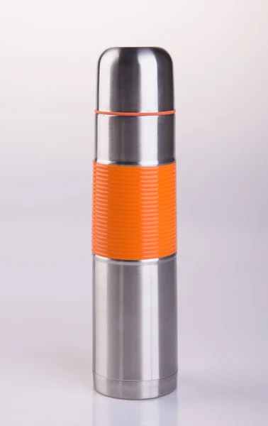 Thermo or Thermo flask from stainless steel on background new. — 스톡 사진