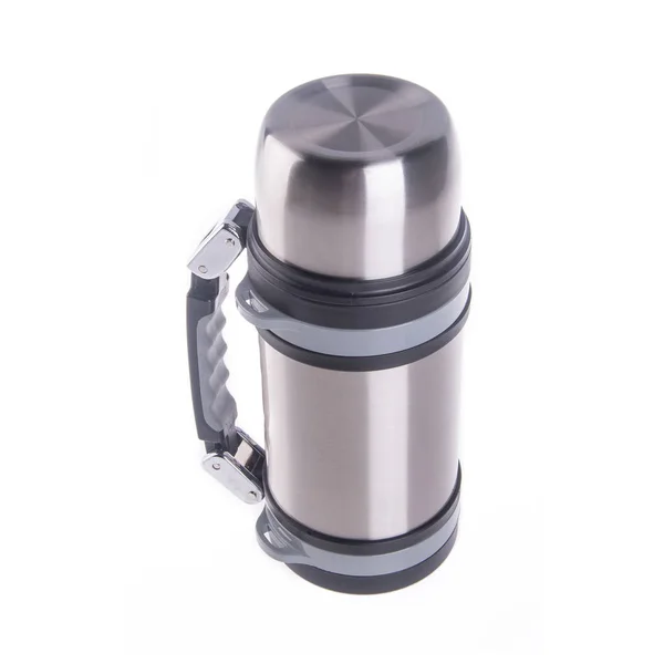 Thermo or Thermo flask from stainless steel on background new. — Stock Photo, Image