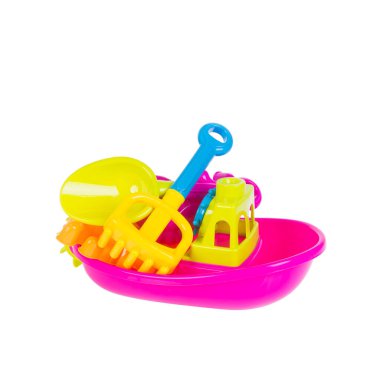 Oyuncak ya da bebek plastik tekne oyuncakları arka planda yeni