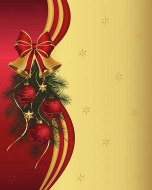 Çam dalları, çan, topları, kurdeleler ile Noel arka plan
