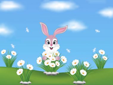 Springbackgroundwithbunnyandflowers