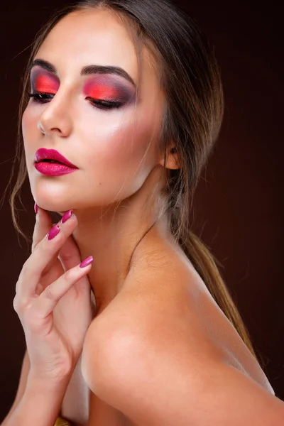 Portrait of sexual beautiful girl with  bright fashion makeup  on a  dark  background — Stock Photo, Image