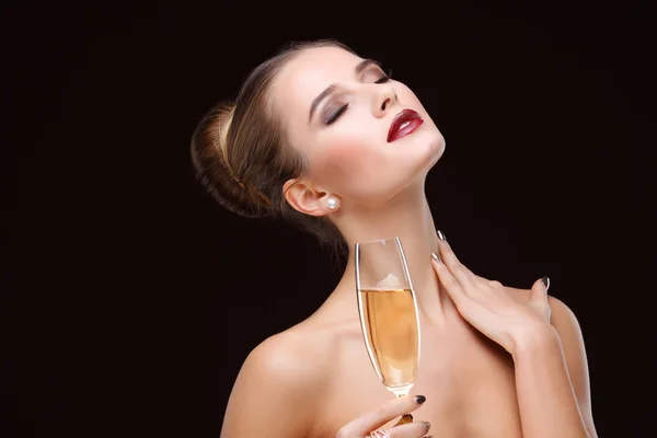 Beautiful Young Girl Glass Champagne Stock Image