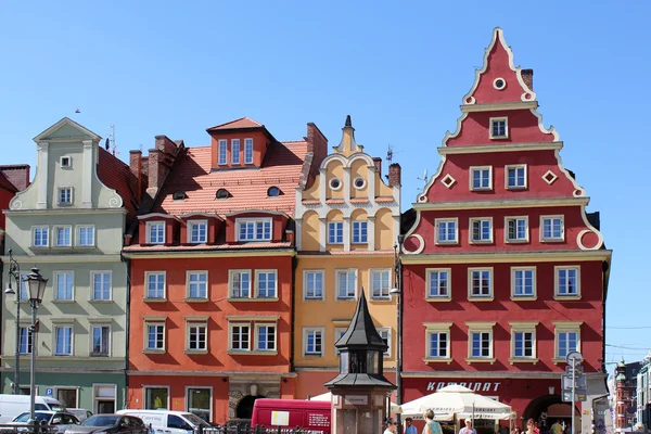 弗罗茨瓦夫，波兰，欧洲的体系结构。城市中心，色彩鲜艳，历史市场广场物业单位。下西里西亚欧洲. — 图库照片