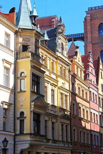 Architektura z Wrocław, Polska, Europa. Centrum miasta, kolorowe, historyczne kamienice plac rynku. Dolny Śląsk, Europa. — Zdjęcie stockowe