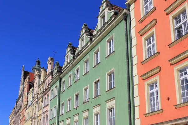 Arquitectura de Wroclaw, Polonia, Europa. Centro de la ciudad, colorido, histórico Mercado de viviendas cuadradas. Baja Silesia, Europa . — Foto de Stock