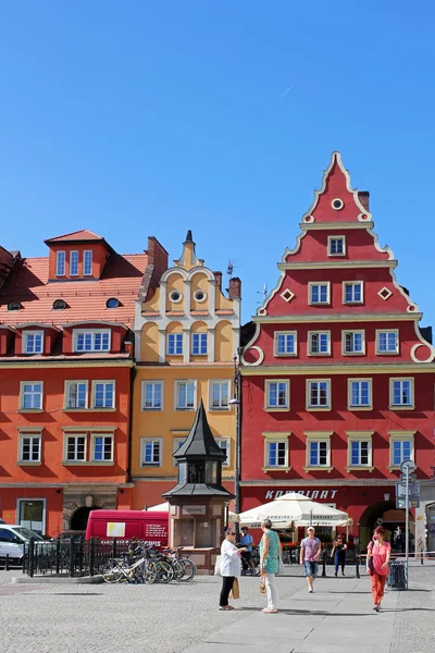 Építészet, Wrocław, Lengyelország, Európa. Belváros, színes, a történelmi piac tértől bérházak. Alsó-Szilézia, Európa. — Stock Fotó