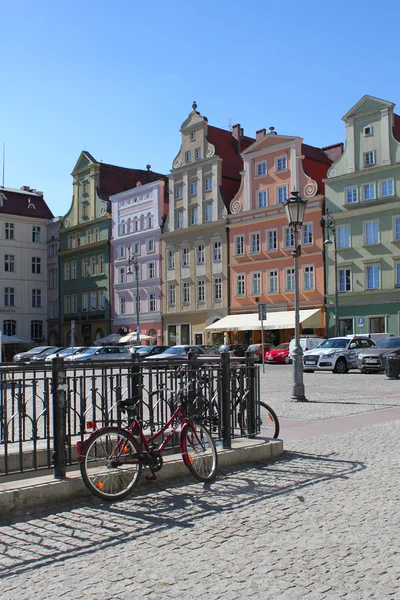 弗罗茨瓦夫，波兰，欧洲的体系结构。城市中心，色彩鲜艳，历史市场广场物业单位。下西里西亚欧洲. — 图库照片