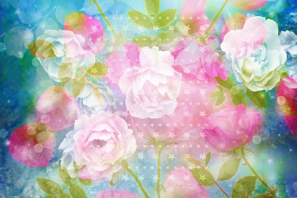 Schöner künstlerischer Hintergrund mit romantischen rosa Rosen — Stockfoto