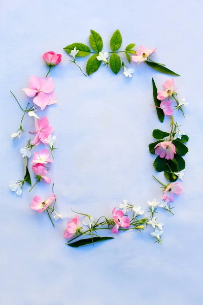 Schöner Frühlingsrahmen von Blumen auf grauem Hintergrund — Stockfoto