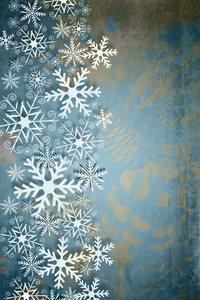 Stijlvolle Kerstmis Achtergrond Met Dennenappels Sneeuwvlokken Duotoon Abstracte Decoratieve Achtergrond — Stockfoto