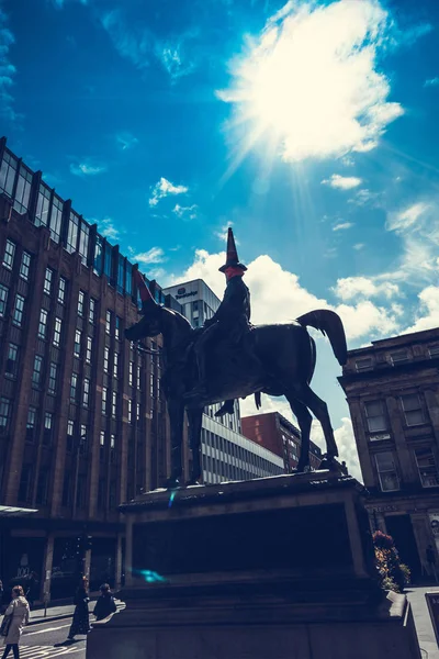Staty Hertigen Wellington Rider Häst Klädd Trafik Konen Hans Huvud — Stockfoto