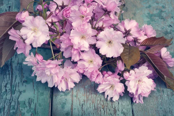 Estilo Rústico Primavera Fundo Com Rosa Japonês Cereja Flor Perto — Fotografia de Stock