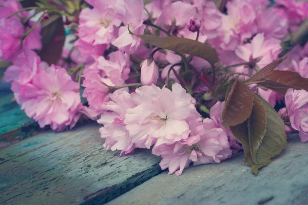 Rusztikus Stílusú Tavaszi Háttér Val Rózsaszín Japán Cherry Blossom Közelről — Stock Fotó