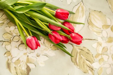 Kağıt arkaplanda kırmızı bahar laleleri