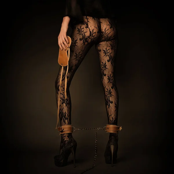 Bondage girl long leg in stockings and high heels shoes — Stock Photo, Image