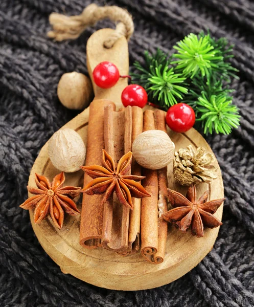 传统的圣诞节香料八角茴香、 肉桂、 肉豆蔻 — 图库照片