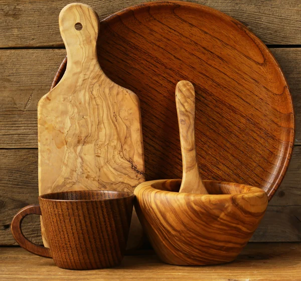 Puste drewniane żywność puchary krajowe naczynie — Zdjęcie stockowe