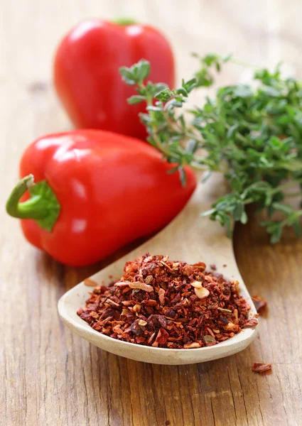 Paprika doux broyé dans une cuillère en bois — Photo