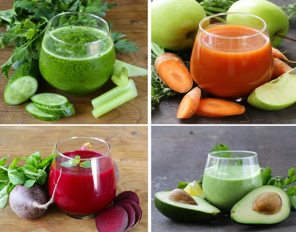 Collage instellen assortiment verse smoothies van groenten en fruit — Stockfoto