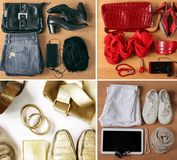 collage, set casual fashion set clothes - jeans, shoes, accessories