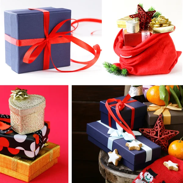 Set collage regali di Natale e decorazioni — Foto Stock