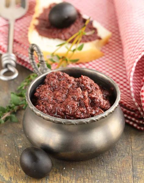 Appetizer of marinated olive tapenade, traditional dip — Stock Photo, Image