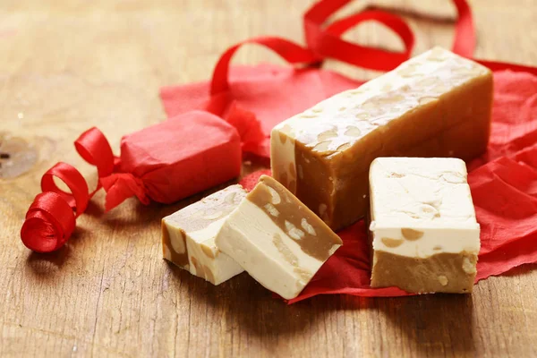 Homemade sweet dessert nougat with nuts for gift — Stock Photo, Image